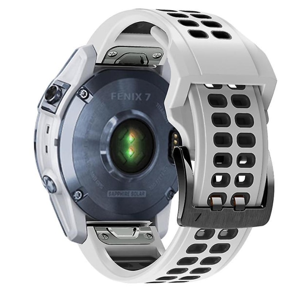 Blød silikone udskiftningsurrem til Garmin Fenix 7X / 6X / 5X, med spænde i rustfrit stål White  Black