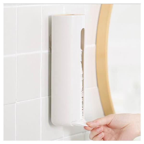 Bomullsdispenser, bomullshållare, självhäftande krok, Laresa vit/bambu