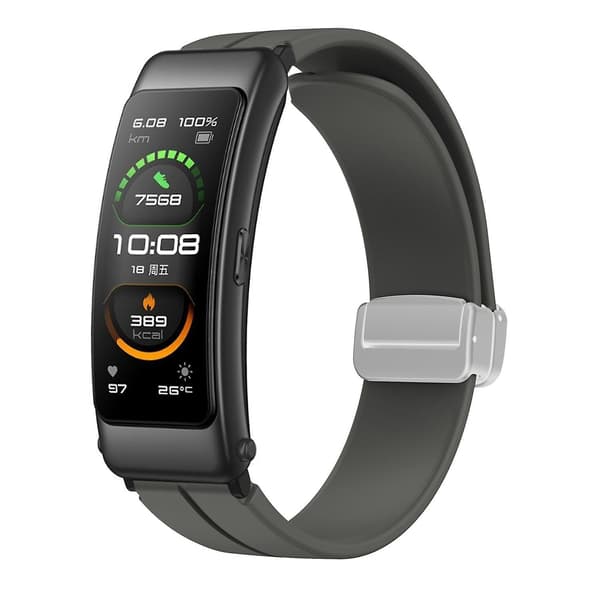 Til Keep B4/Huawei Watch Fit Mini Urrem 16mm Silikone Armbåndsrem, Sølv Foldespænde Dark Grey