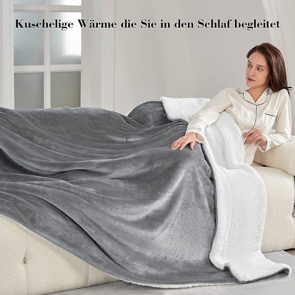 Tæppe 130x160cm. 550gsm Tykt Tæppe. Sherpa Fleece Tæppe. Varmt Og Hyggeligt Tæppe. Super Blødt Og Fluffy Tæppe. Grå