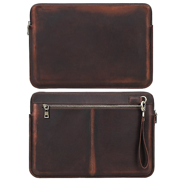Stor kapacitet Retro Läder Laptop Skyddsväska för MacBook Pro 15.4/16 tum, med Handrem