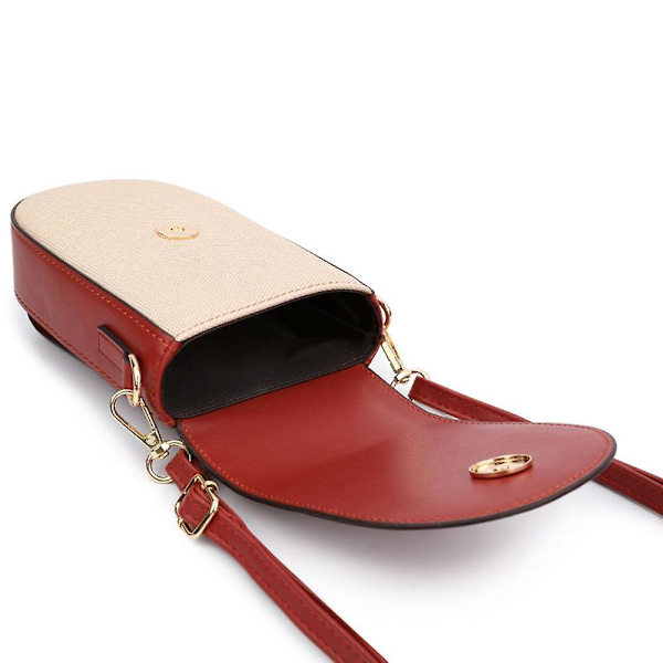 Canvas Textur PU Läder Kvinnor Liten Crossbody Väska Telefon Kosmetika Bärväska Red