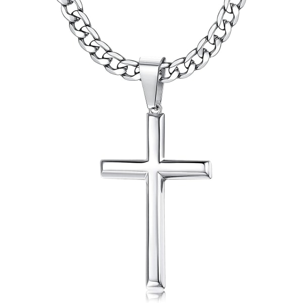 925 Sterling Sølv Kors Vedhæng Halskæde 5mm Rustfrit Stål Diamantslebet Cubansk Kæde Kors Halskæde 41/46/51/56/61/71/76cm