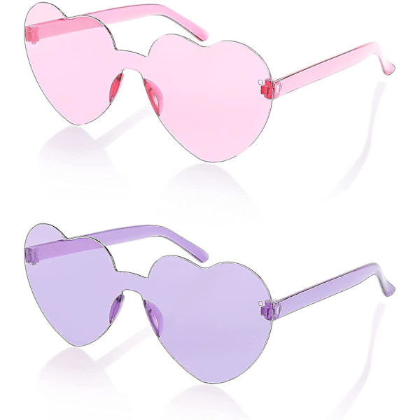 2 Pak Rimløse Hjerteformede Solbriller Kvinder Ét Stykke Transparent Trendy Kærlighed style6