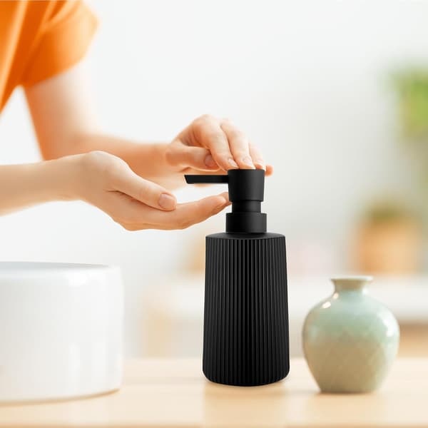 Sæbedispenser Glas Opvaskemiddeldispenser med Ribbet Design Sæbedispenser Køkken med Bordpladepumpe Dispenser blackone