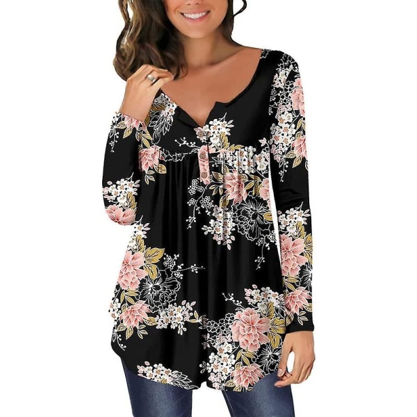 Dame Casual Bluser Topper Løse Plisserede Blomstrede Tunika Skjorter Til Kvinder Uk V-Hals Pinkwhite XXL