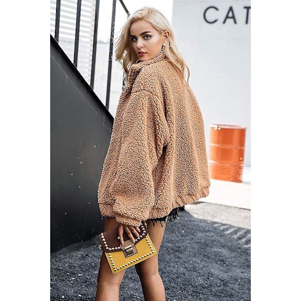 Kvinnors Mode Långärmad Krage Dragkedja Upp Konstgjord Shearling Shaggy Oversized Rock Jacka För Varm Vinter S