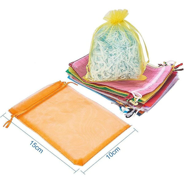 200 kpl 4x6 tuuman organzapusseja, 20 väriä, läpikuultavia organza-lahjapusseja kiristysnyörillä, korupusseja, organzapusseja irtotavarana häihin, juhlapalveluksiin, joululahjoihin B
