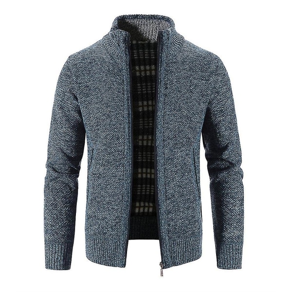 Herre Vinter Varm Langermet Ensfarget Glidelås Strikket Cardigan Casual Genser Topp Jakker Navy 2XL