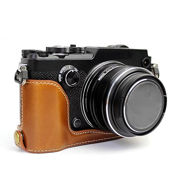 PU-läder kameraskyddsfodral för Olympus PEN-F, halv kroppsskydd med bottenöppning Brown