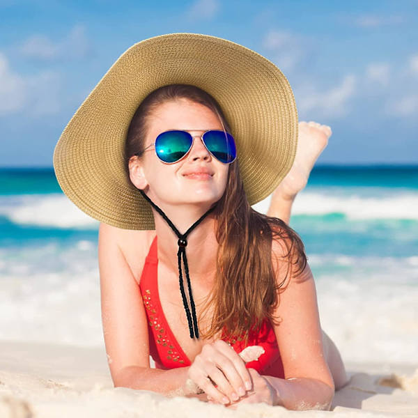 Dam solhatt bred brätte hopfällbar strandhattar för kvinnor UV-skydd sommarhalmhatt Style 2