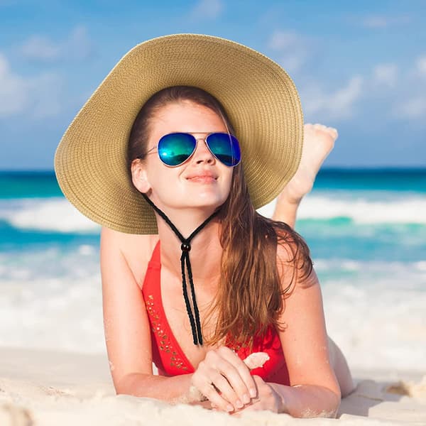 Dame Solhat Bred Skygge Sammenfoldelig Strandhat til Kvinder UV Beskyttelse Sommer Stråhat Style 2