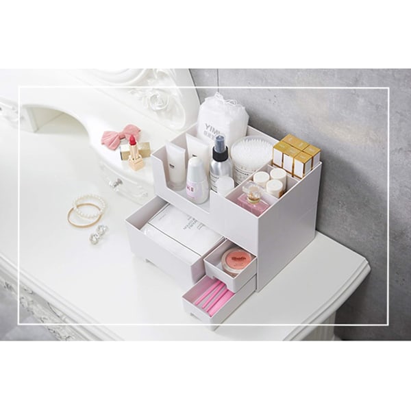Stabelbar Makeup Organizer med Skuffer, Plast Opbevaringsboks Bordplade Display Case til Skrivebord Diverse, Badeværelses Vanity
