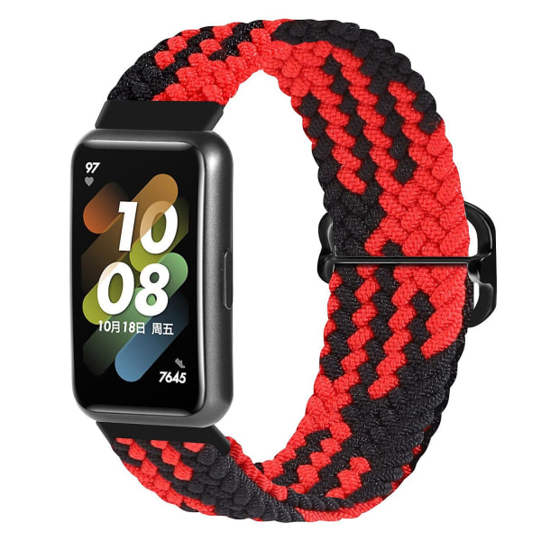 Flätat watch för Huawei Band 7, utbytesarmband med justerbart spänne Red  Black