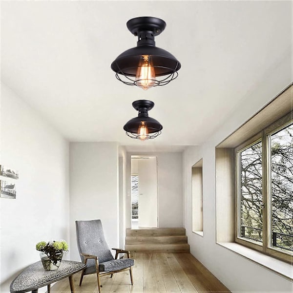 Set med 2 halvinkastade metalltaklampor typ E27 LED retro antik industriell veranda badrum trappa sovrum kök (A) A