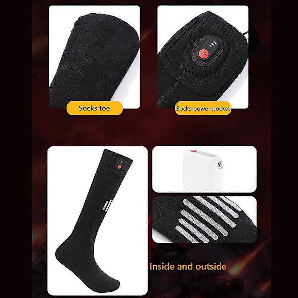 Mnsun Opvarmede Vinterstrømper - Vaskbare Opvarmede Skistrømper - Elektriske Opvarmede Bomuldsstrømper - Behageligt Varme Termostrømper til Mænd og Kvinder Hjemme Udendørs Black socks