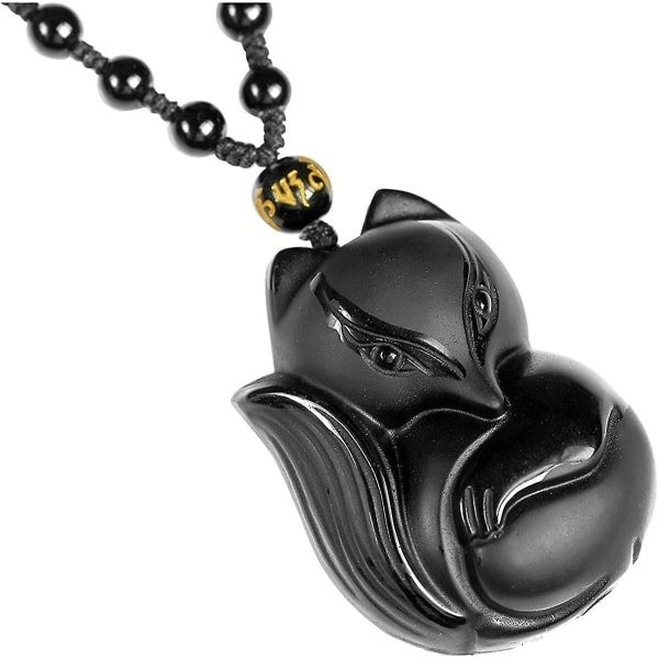 Naturligt äkta Obsidian Lucky Amulet Hänge Halsband Justerbart vävt rep Acsergery Present
