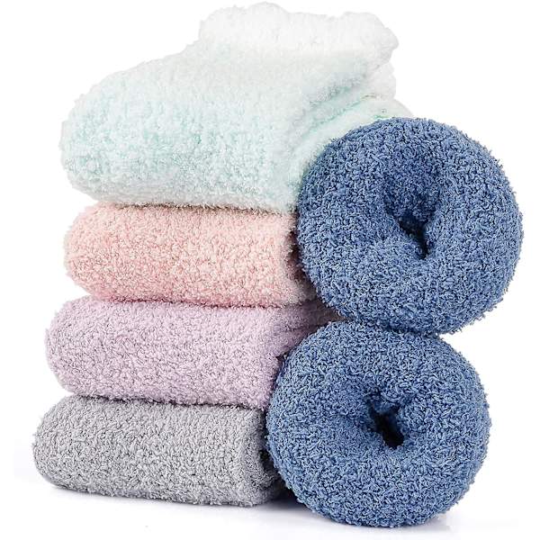Varma damstrumpor - 5 par vinterstrumpor tjocka varma plyschtofflor, korallfleece