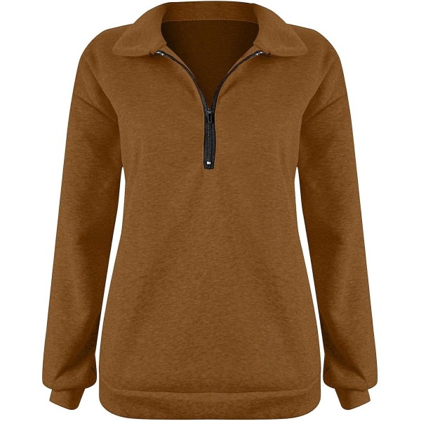 Naisten syksyn collegepaidat, Oversized puolivetoketjullinen pitkähihainen collegepaita, neljännesvetoketjullinen trendikäs huppari, asuja teineille m0 brown Large