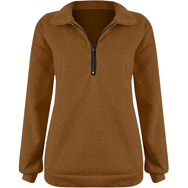 Naisten syksyn collegepaidat, Oversized puolivetoketjullinen pitkähihainen collegepaita, neljännesvetoketjullinen trendikäs huppari, asuja teineille m0 brown X Large
