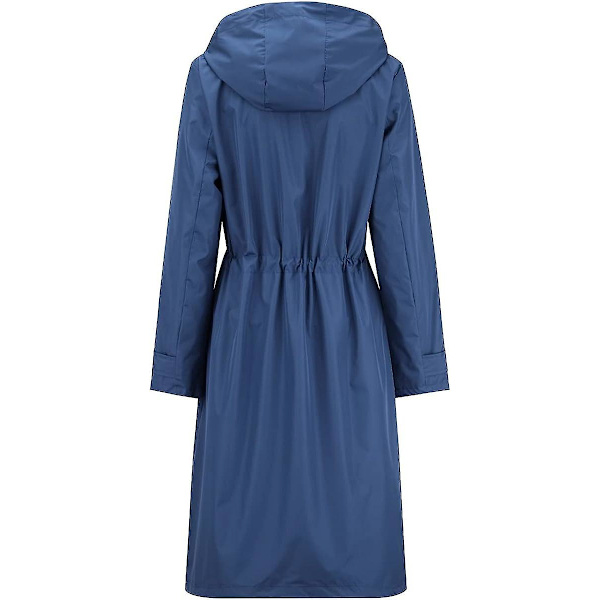 Dame Lang Vandtæt Jakke med Hætte Letvægts Regnfrakke Vindjakke Udendørs Trenchcoat Blue XL