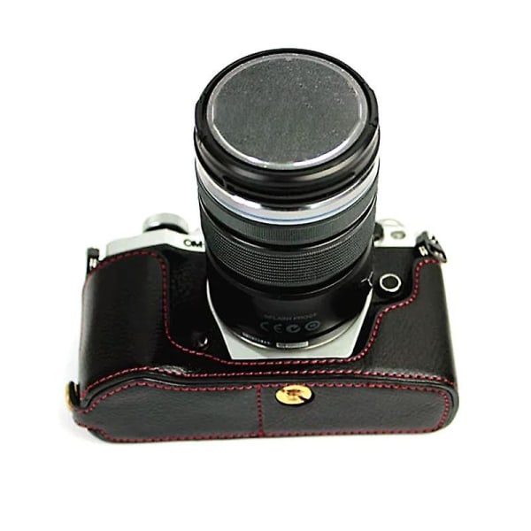Læder Halv Kamerataske til Olympus E-M5 II/E-M5 Mark II, Beskyttende Cover med Batteriåbning Black