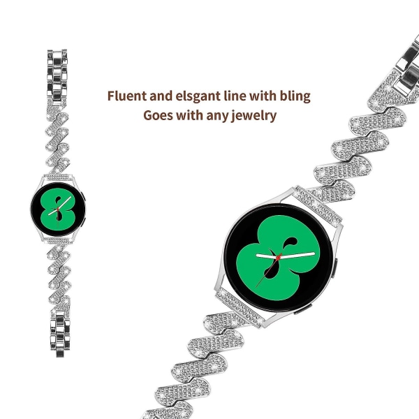 20mm Sink Alloy Rhinestones Dekor Håndleddsrem For Samsung Galaxy Watch Active/Active2 40mm 44mm Silver
