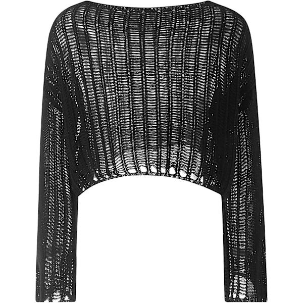 Dame Hul Ud Hæklet Strik Trøje Crop Tops Langærmet Trøje Cropped Style 8 L
