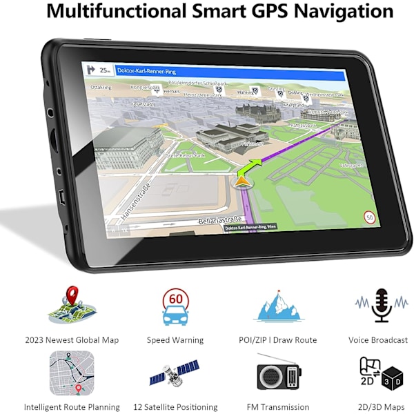 2023 Nyaste GPS-navigering för lastbil, 7 tum 2.5D-skärm, kommersiella förare Semi Truck GPS World Map Navigation System 8GB 256M
