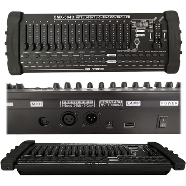 DMX 384B Konsol, Dmx512 Lysstyring, Midi Input, Intelligent DJ Controller, DJ Dæmpningskonsol, Scene Lysstyring, med LED Display