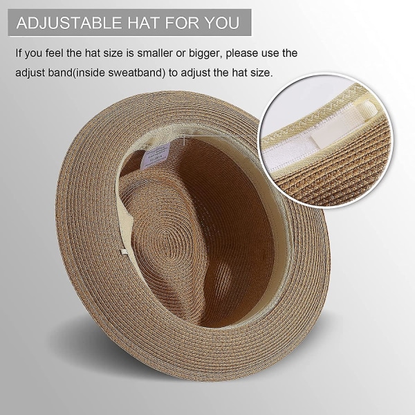 Hatt i halm för män och kvinnor, hopfällbar, rullbar, fin flätad fedora, solhatt för sommar och strand Style 2