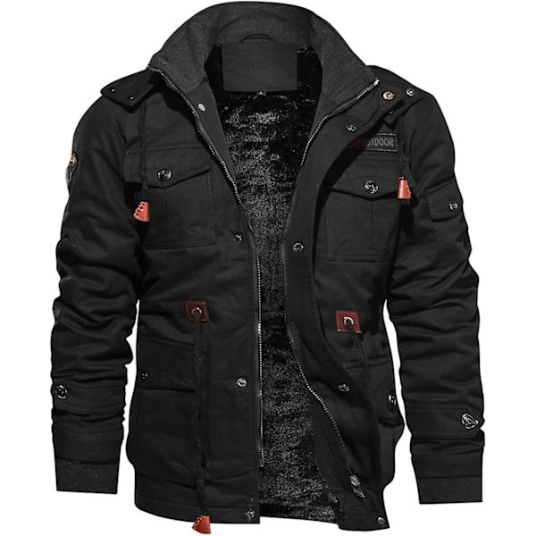 Herrjacka - Casual vinterbomullsjacka Militärjacka Tjock huvtröja Cargo Coat XXL