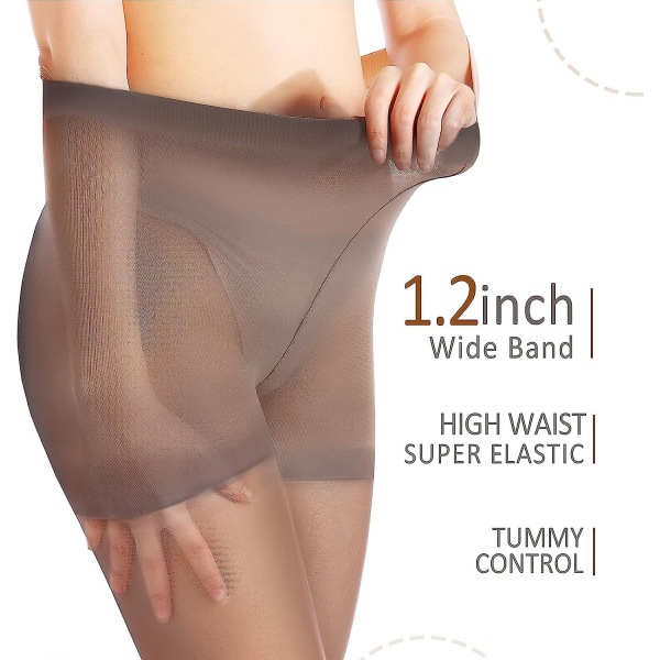 3 par Tummy Control Tights för kvinnor, svart, hudfärgad, 20 Denier Control Top Sexy Grey M