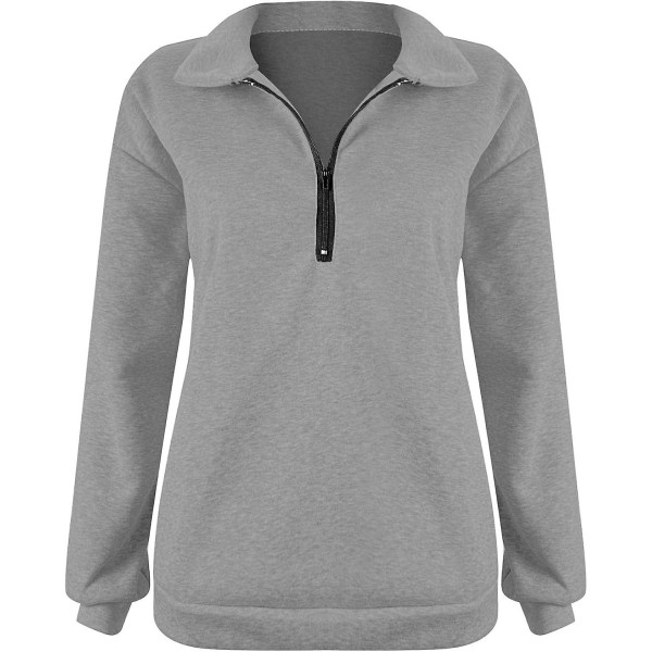 Naisten syksyn collegepaidat, Oversized puolivetoketjullinen pitkähihainen collegepaita, neljännesvetoketjullinen trendikäs huppari, asuja teineille m0 grey Small