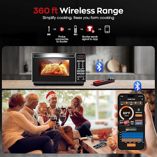 Trådlös Kötttermometer, Digital Mattermometer för Matlagning och Grillning, 360 ft Bluetooth Smart Kötttermometer, för Ugnssäker, Kök, Rökare
