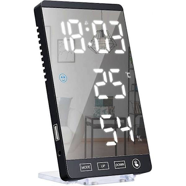 Digital LED-väckarklocka med USB-snoozefunktion - Termometer - Digital LED-väckarklocka med USB-laddningsport - Ljusstyrkesensor för sovrumsvägg
