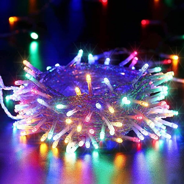 Juldekoration Ljus Garland Interiör. Flerfärgad julgransljus 100 lysdioder 15 m vattentät 8 lägen utomhus julgransbelysning