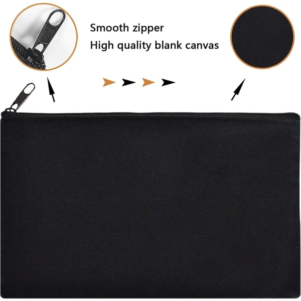 Canvas Glidelåsposer, tomme Sminkeposer DIY Håndverksposer Penal 12 pack
