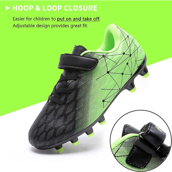 Fotbollsskor för barn, pojkar och flickor, Fg/Ag ungdoms fotbollsskor, bekväma fotbollsskor för utomhus- och inomhusbruk Black Green EU38