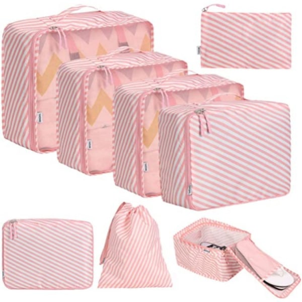 8 Sæt Pakkekuber Bagage Pakke Organisatorer til Rejsetilbehør Pink