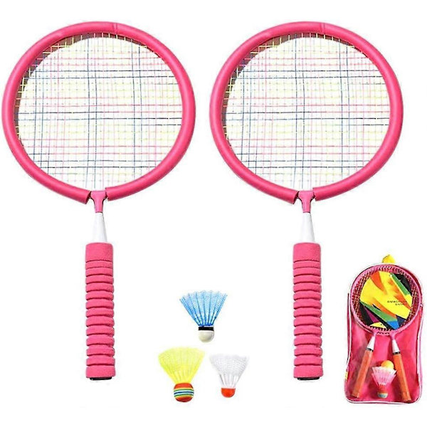 Badmintonketsæt Bærbare badmintonketsjere med 3 fjerbolde og bæretaske til børn Pink