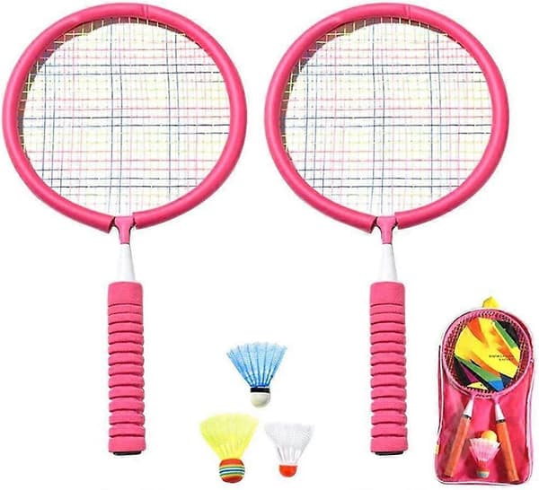 Badmintonracketer Sett Bærbare Badmintonracketer med 3 Shuttlecocks og Bæreveske for Barn Pink