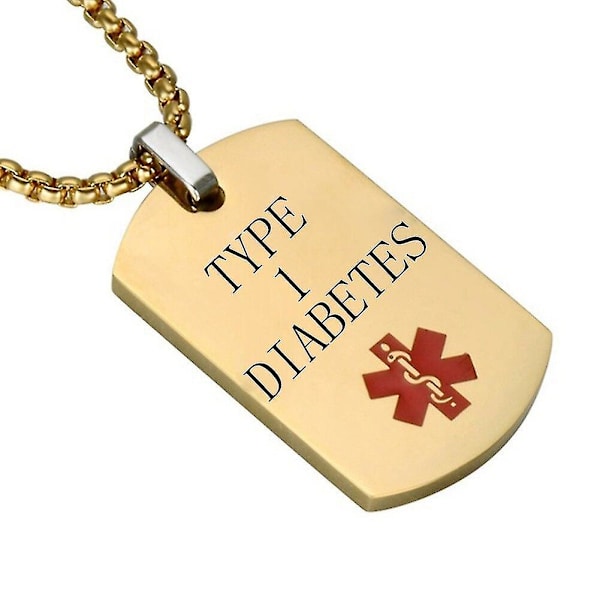 Tyypin 1 diabetes kultainen tuntolevy riipus lääketieteellinen hälytys ID kaulakoru miehille ICE SOS henkilökohtaiset kaulakorut korulahjat TYPE 1 DIABETES