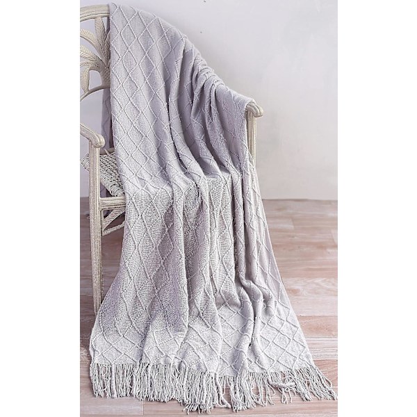Strikket Tæppe Kvast Seng Polering Solid Nordisk Plaid Polering Mode Tæppe Blød Sofa Polering Dekorativt Sengetæppe Hellgrau
