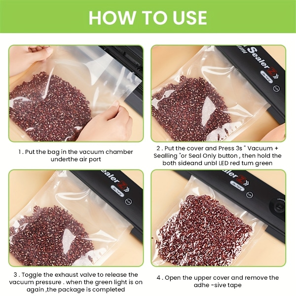 1 stk. Vakuumforsegler for matoppbevaring - Automatisk luftforseglingssystem for tørr mat