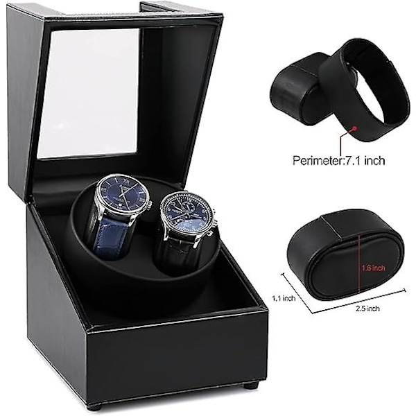 Seneste Dobbelt Watch Winder Boks, Lydløs Motor, Dobbelt Automatisk Ur Winder Rotations Opbevaringsdisplayboks til Automatiske Mekaniske Ure - Sort