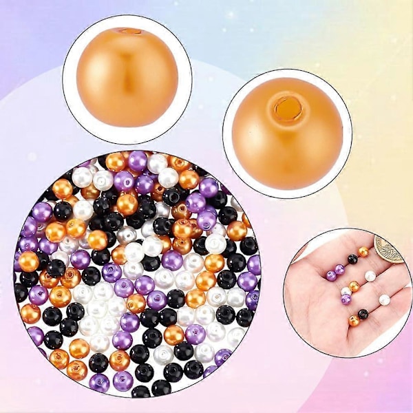 400 st Halloween Pärlor 6mm 4 Färger Glas Runda Bakade Målade Pärlemor Pärlor Färgglada Lösa Distanspärlor Små Pärlor för Smyckestillverkning DIY C