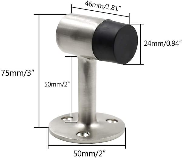 3 tommer / 75 mm kraftig gulvstopper, dørstopper rustfrit stål børstet nikkel