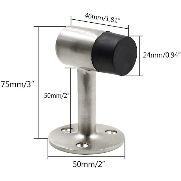 3 tommer / 75 mm Kraftig Gulvstopper, Dørstopper Rustfritt Stål Børstet Nikkel