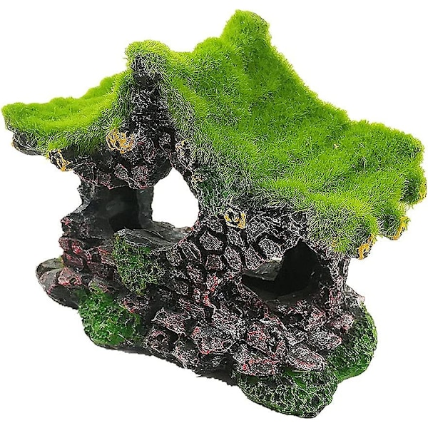 Akvarium Dekoration Hus Harpiks Hul Skjulested Hus, Fiskekum Tilbehør Hule Ornament Tank Lille Fisk Skjulested Med Mos